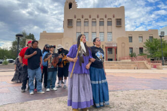 Apache Stronghold members and supporters stopped in Gallup, New Mexico, on Aug. 18. Credit: Noel Lyn Smith/Inside Climate News