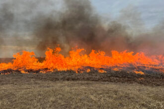 A fast-moving wildfire burned more than 1,000 acres this month near Wendell, Minnesota, about 150 miles northwest of the Twin Cities. Much of the Midwest has been under red flag warnings this spring following a record hot and dry winter that officials say has dramatically increased the threat of wildfires in the region. Credit: Courtesy of Fergus Falls Fire Department