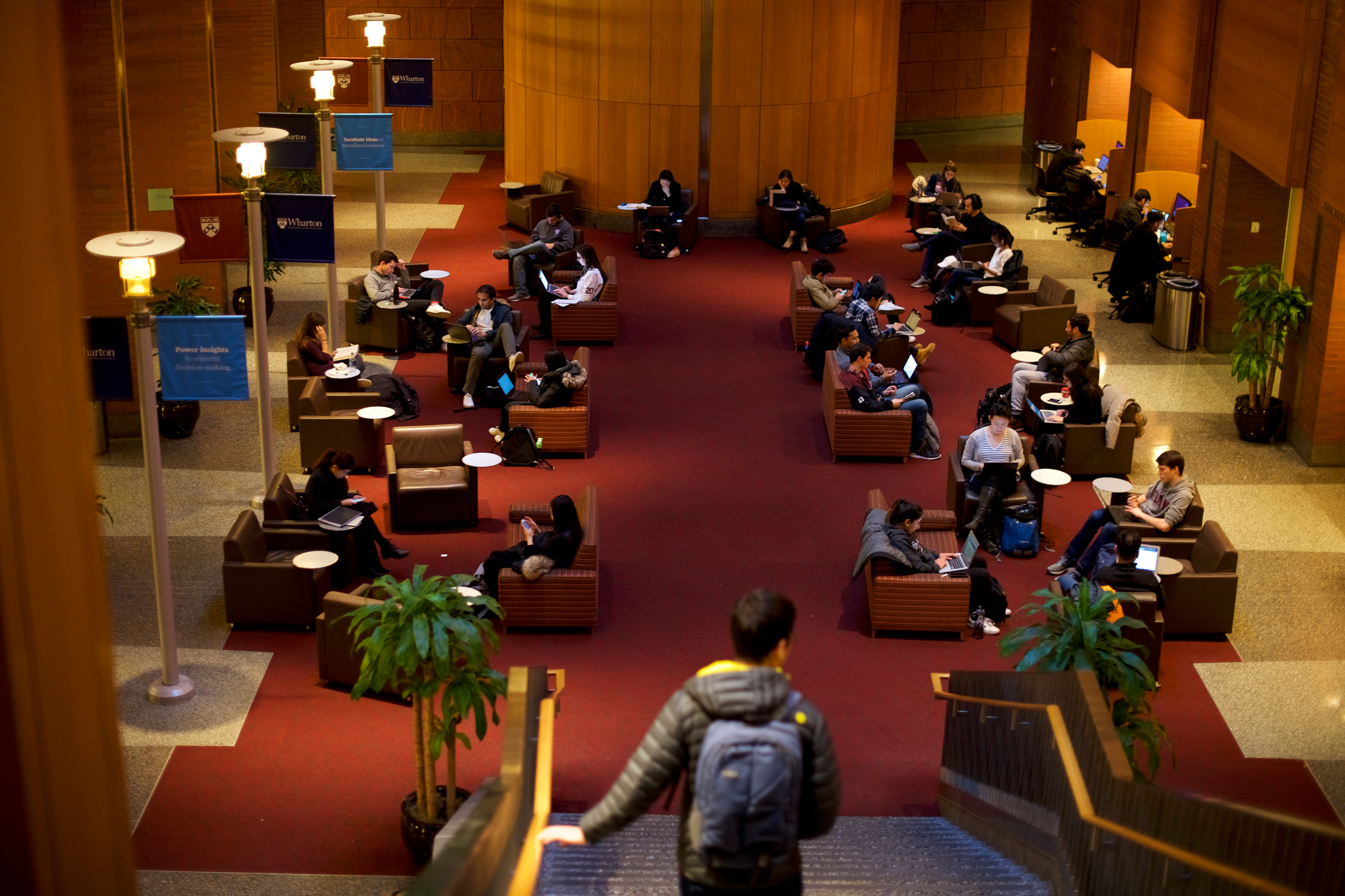 Students study in the Wharton School at the University of Pennsylvania in Philadelphia. Credit: Mark Makela/Getty Images