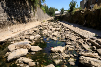 The Wamme river is seen at a low level during the European heatwave on Aug 10, 2022 in Rochefort, Belgium. Credit: Thierry Monasse/Getty Images