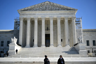 The Supreme Court is seen on Feb. 21 in Washington, as the court hears arguments challenging the Biden administration's effort to reduce air pollution using the Clean Air Act. Credit: Mandel Ngan/AFP via Getty Images