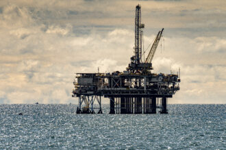 An off-shore oil platform off the coast in Huntington Beach on Sunday, April 5, 2020. Credit: Leonard Ortiz/MediaNews Group/Orange County Register via Getty Images