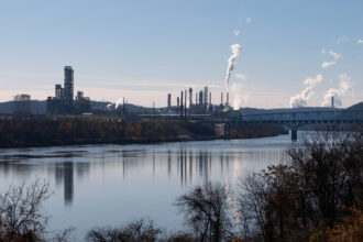 The Shell cracker plant in Beaver County, Pennsylvania will produce more than a million tons of plastic along the Ohio River. Credit: Mark Dixon/CC BY 2.0 Deed