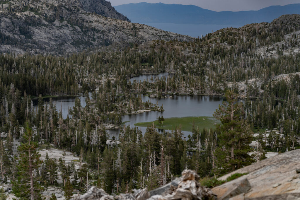 A view of Upper Velma Lake taken from Lake Fontanillis, right by Bing Lin's campsite that night. Credit: Bing Lin/Inside Climate News 