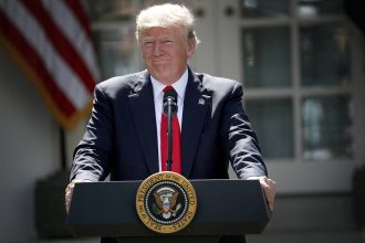 Former President Donald Trump announces his decision for the United States to pull out of the Paris Agreement in the Rose Garden at the White House on June 1, 2017. Credit: Win McNamee/Getty Images